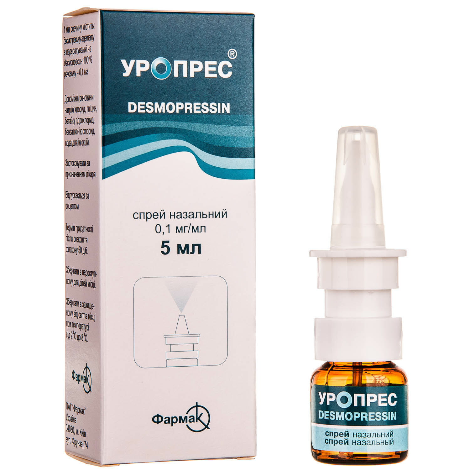 УРОПРЕС® спрей назальний, 0,1 мг/мл по 5 мл у флаконі; по 1 флакону в пачці з картону